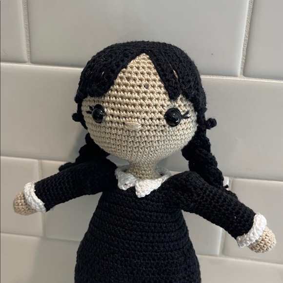 Handcrafted Wednesday Doll Crochet Decor Toy Addams Family - Picture 5 of 12